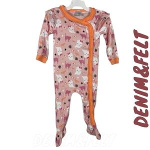 Modern Kids Girls Pink Cat and Ghost Halloween Print Footed Pajamas/PJs | NEW!🎃